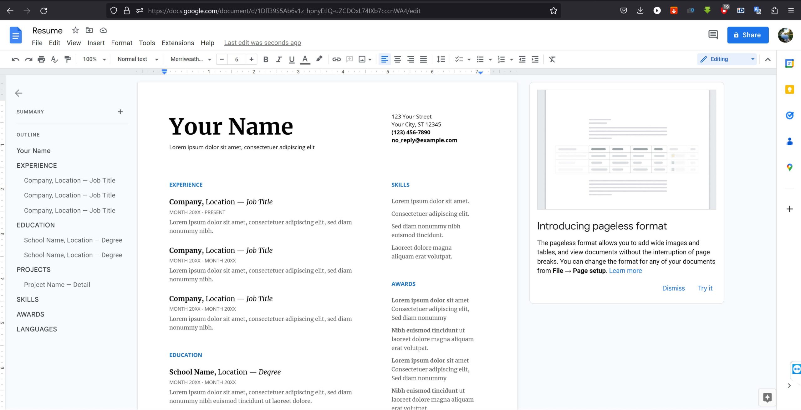 Google Docs Template