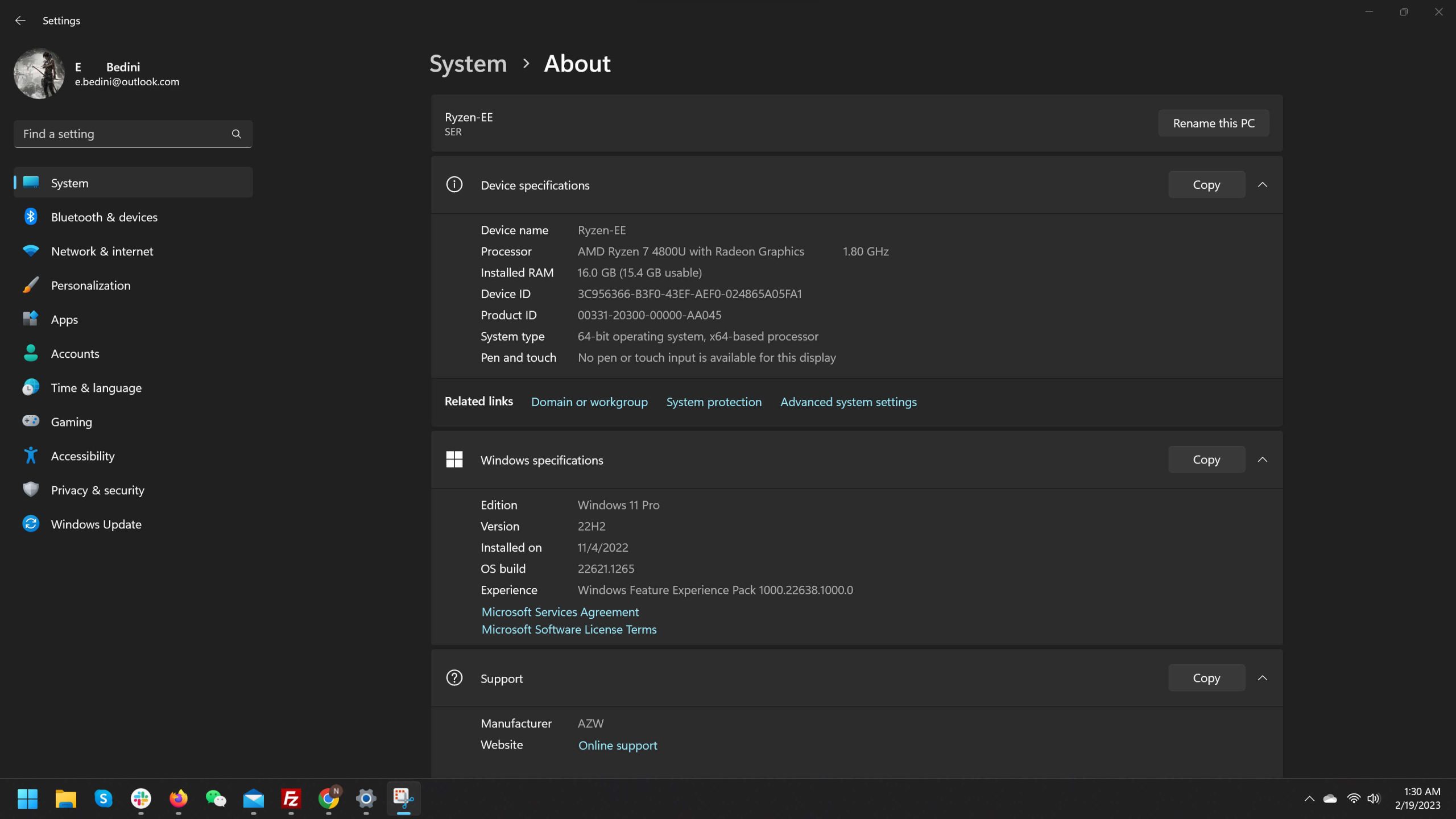 Windows 11 Current System Specifications
