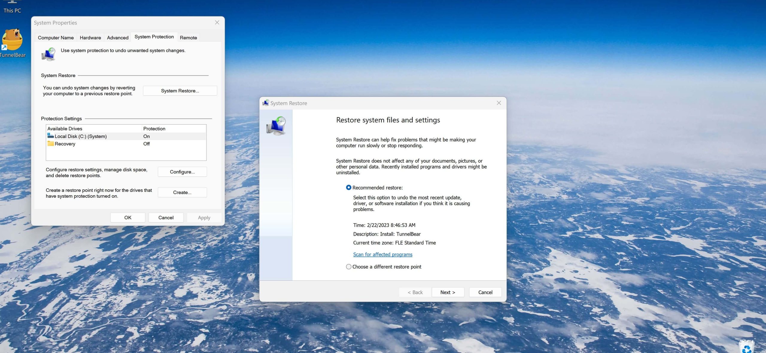 Windows System Restore Screenshot