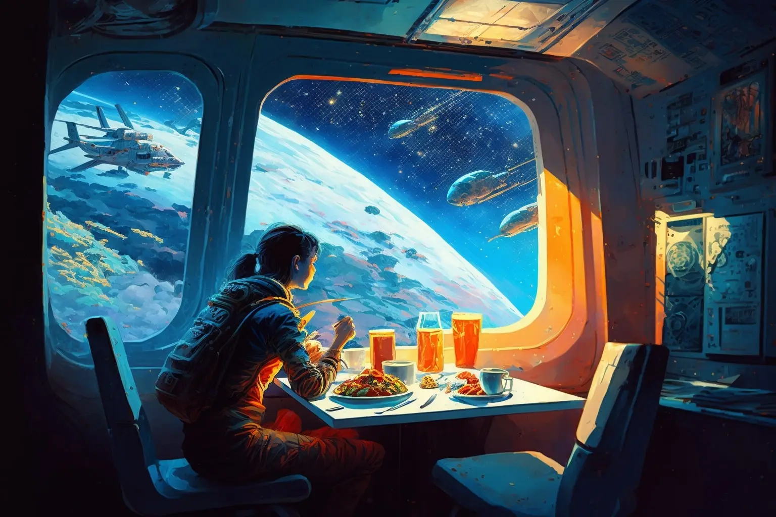 Eating in the Spaceship Illustration