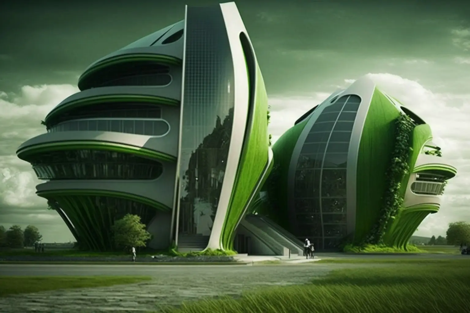 Green Building Illustration With Solar Panel